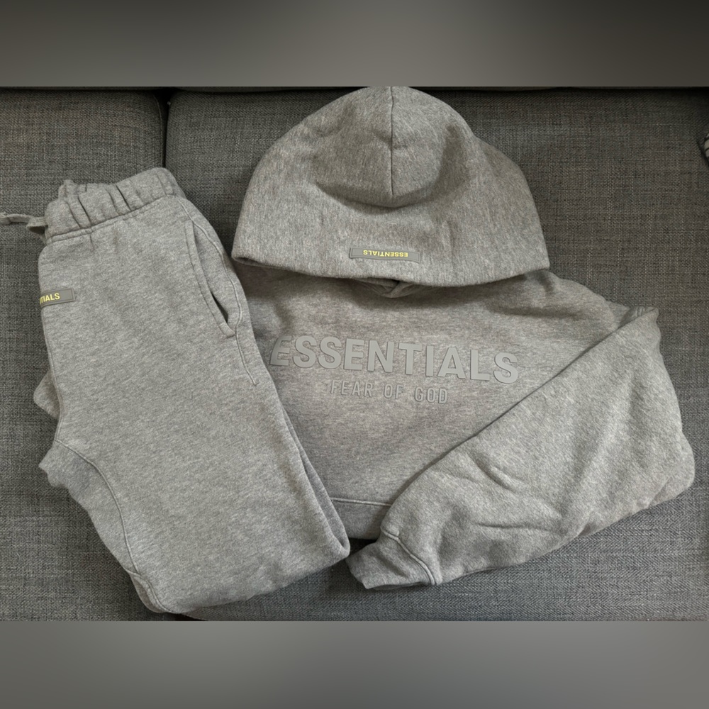 Gray essentials fear of God kids matching sweatsuit
